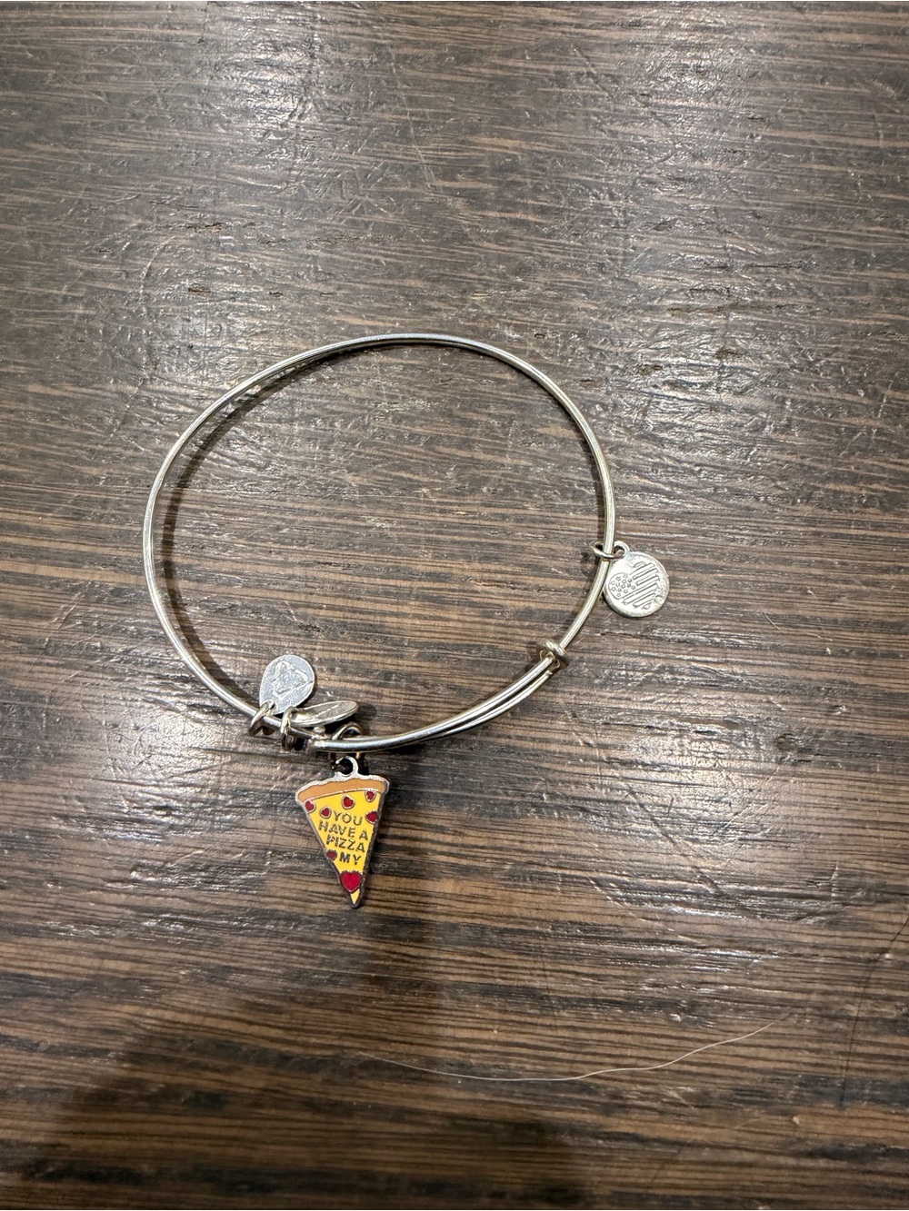 Alex and Ani Pizza Slice Charm Bracelet Silver Tone Expandable Bangle